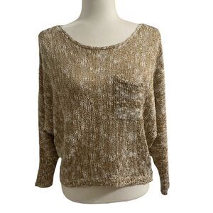 Sans Souci Pullover Sweater Medium Womens Tan Open Knit Cropped Sequins